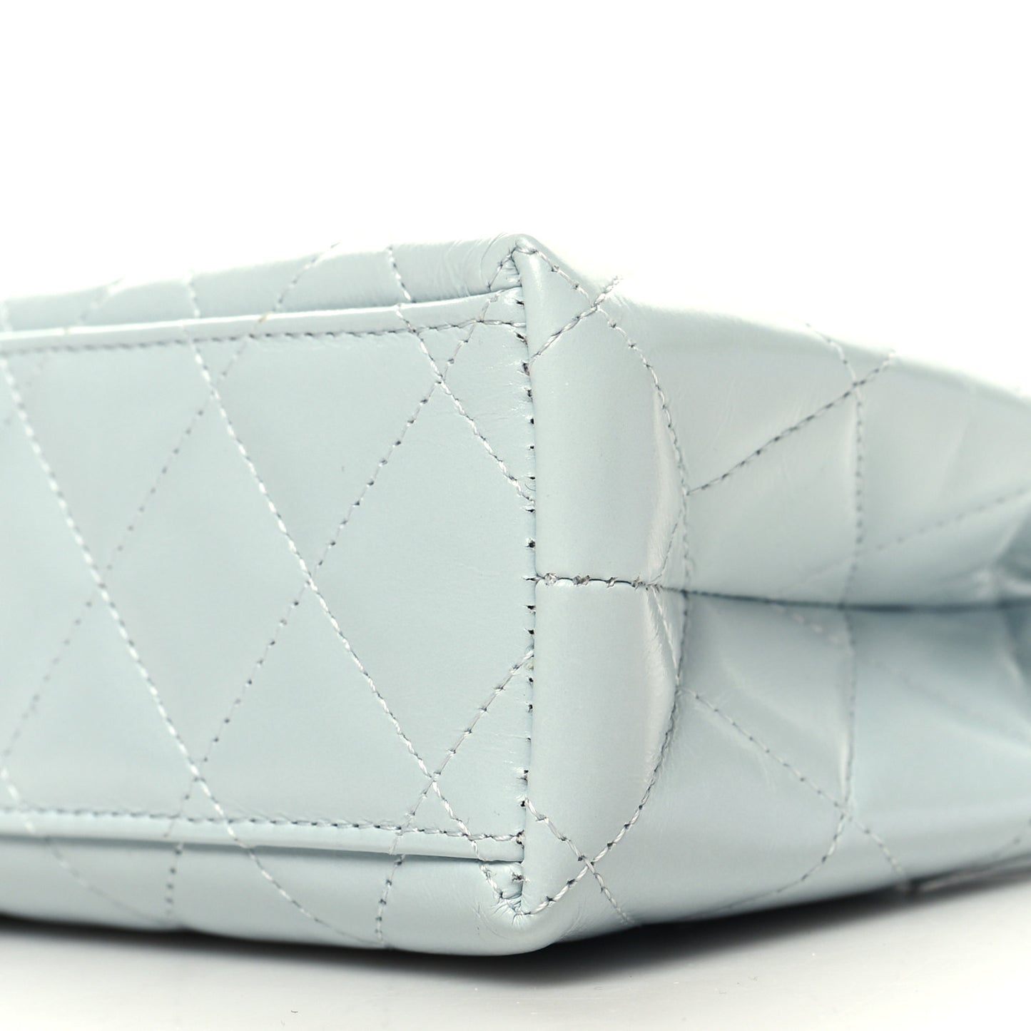 Shiny Aged Calfskin Quilted Nano Kelly Shopper Light Blue