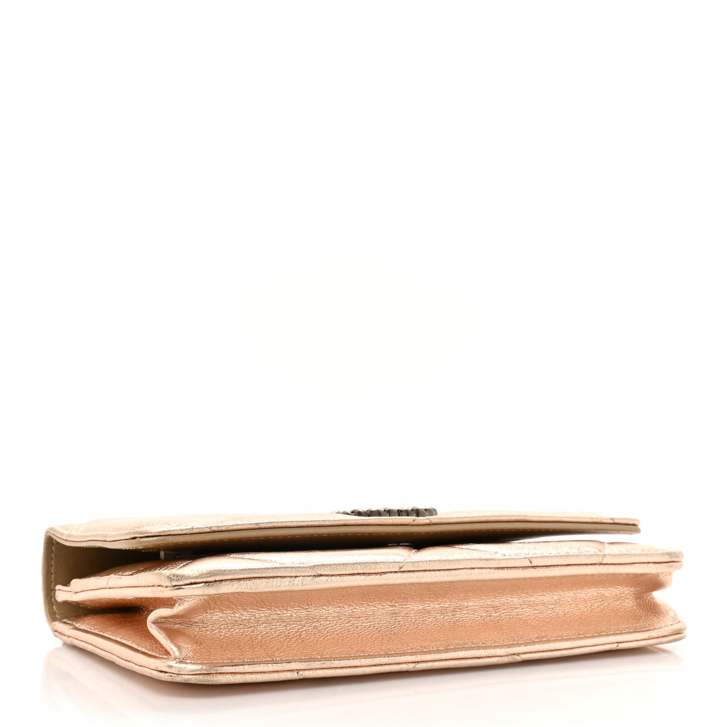 Metallic Goatskin Quilted Chanel 19 Wallet On Chain WOC Gold