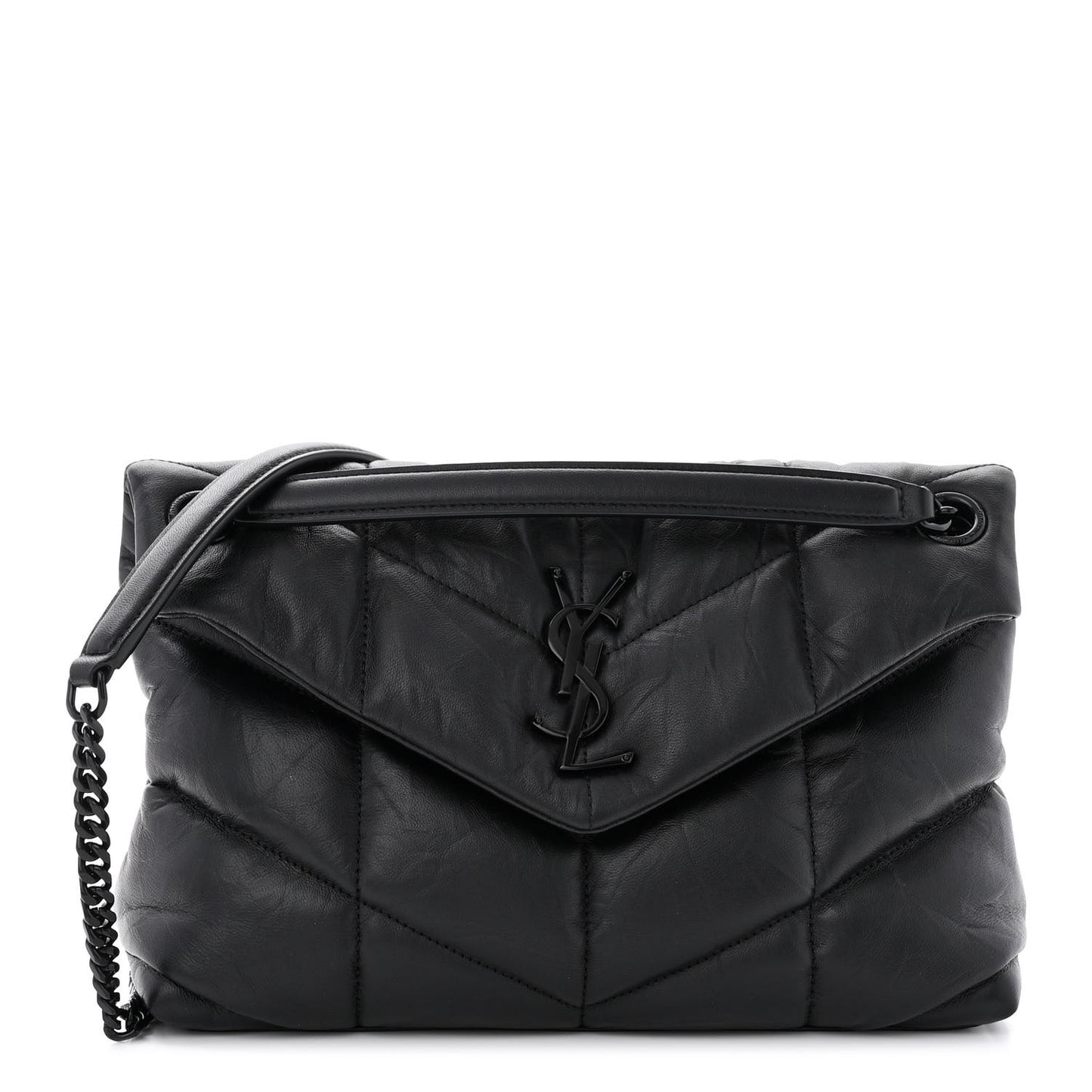 Lambskin Quilted Monogram Monochrome Small Loulou Puffer Chain Satchel Black