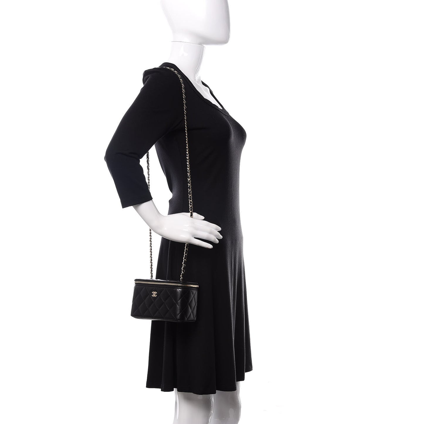 Lambskin Quilted Small Vanity Case With Chain Black