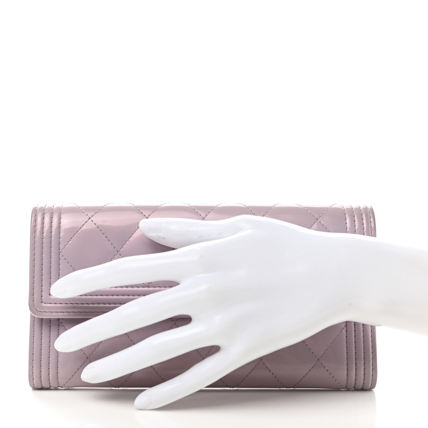 Patent Calfskin Quilted Boy Flap Wallet Light Purple