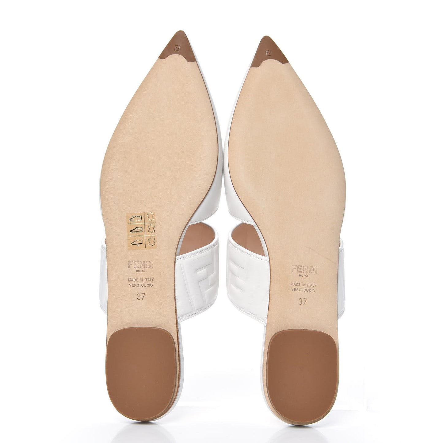 Vitello FF Embossed Buckle Flat Mules 37 Snow