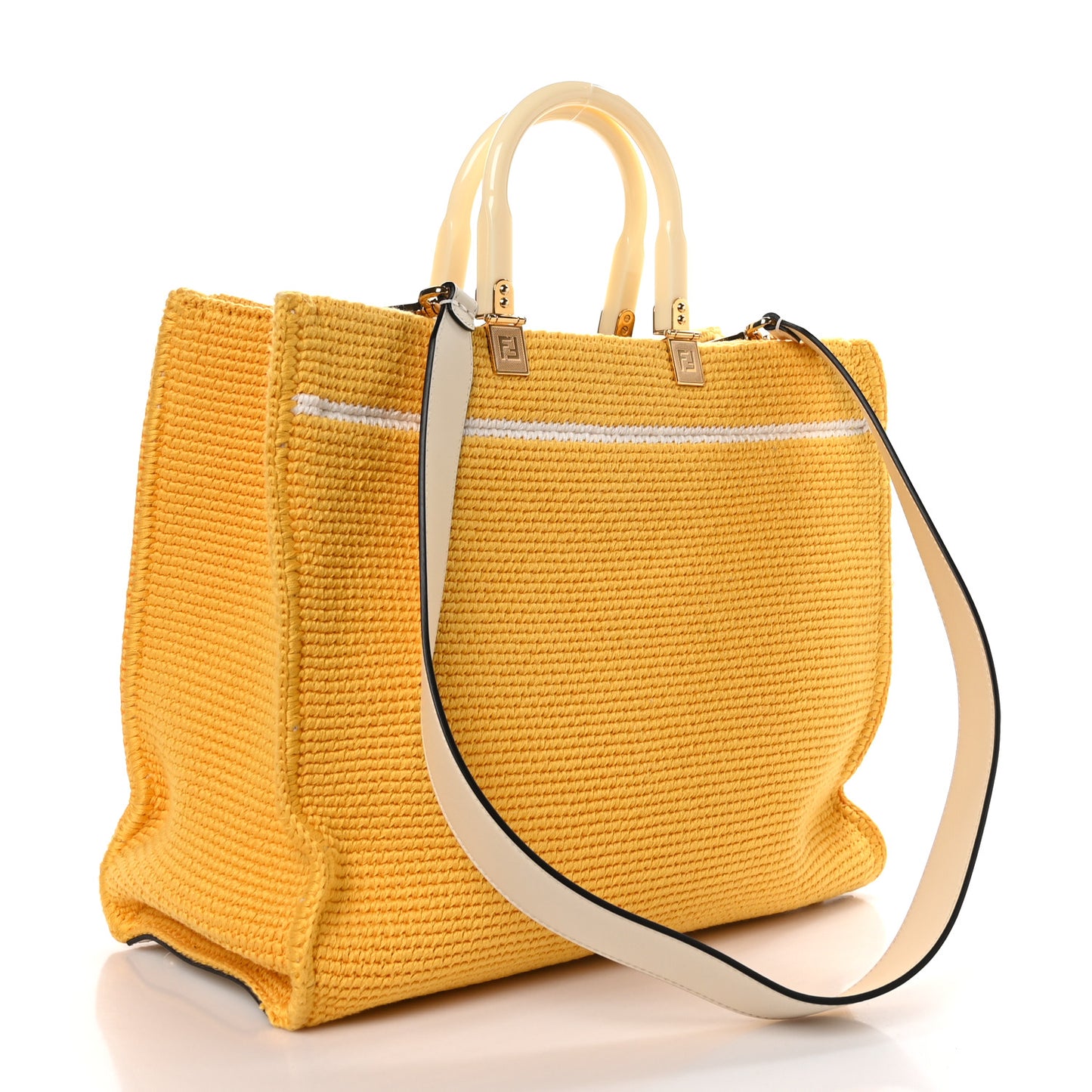 Crochet Vitello King Logo Plexiglass Medium Fendi Sunshine Shopper Tote Mimosa Panna