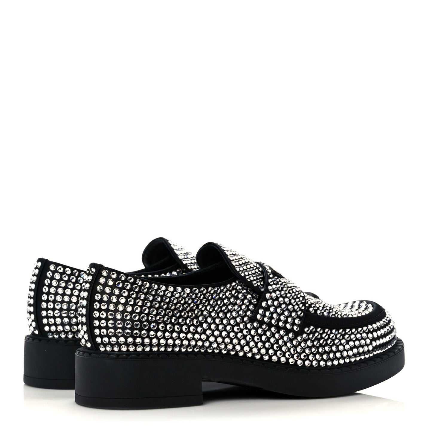 Satin Crystal Metal Triangle Logo Mens Loafers 7 Crystal