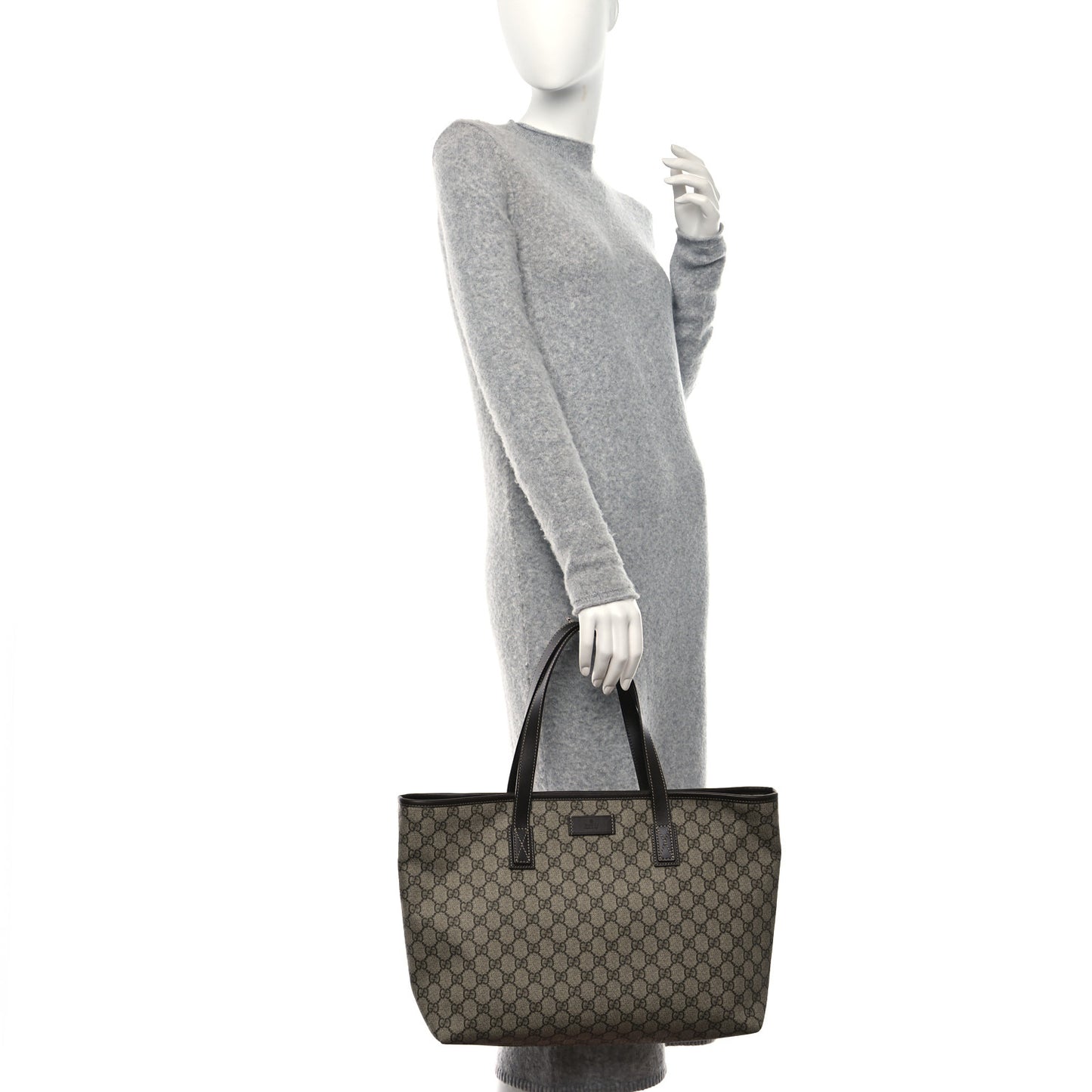 GG Supreme Monogram Medium Zippered Shopping Tote Dark Brown