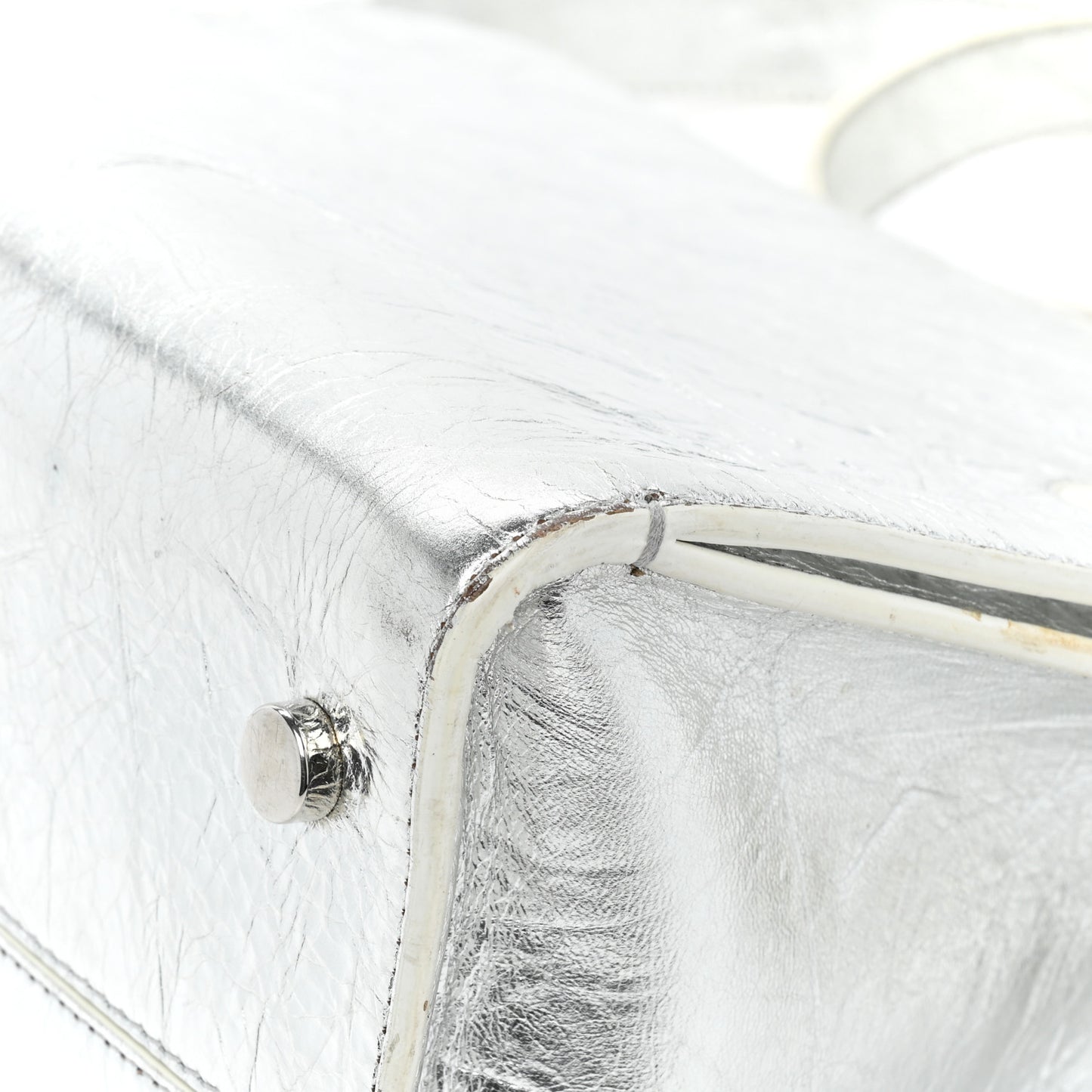 Metallic Calfskin Medium Diorever Flap Silver