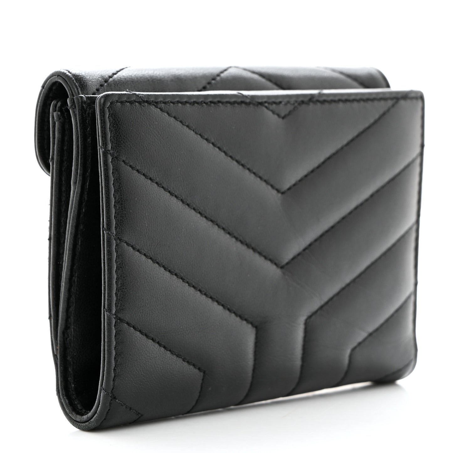 Lambskin Y Quilted Monogram Compact Loulou Wallet Black