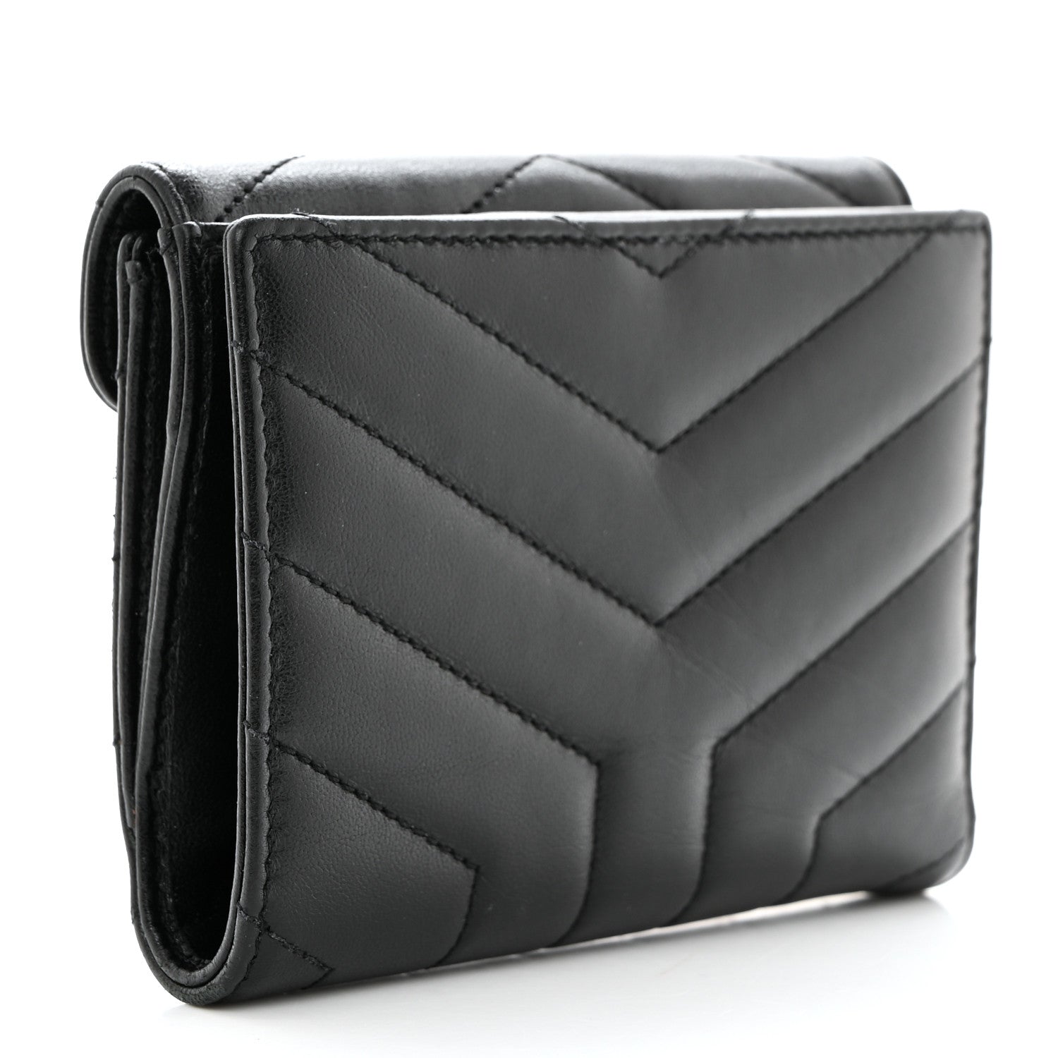 Saint Laurent Lambskin Y Quilted Monogram Compact Loulou Wallet Black 3 of 9