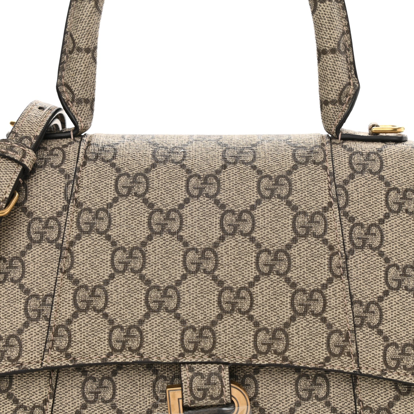 X GUCCI GG Supreme Monogram Small Hourglass Top Handle Bag Beige Ebony