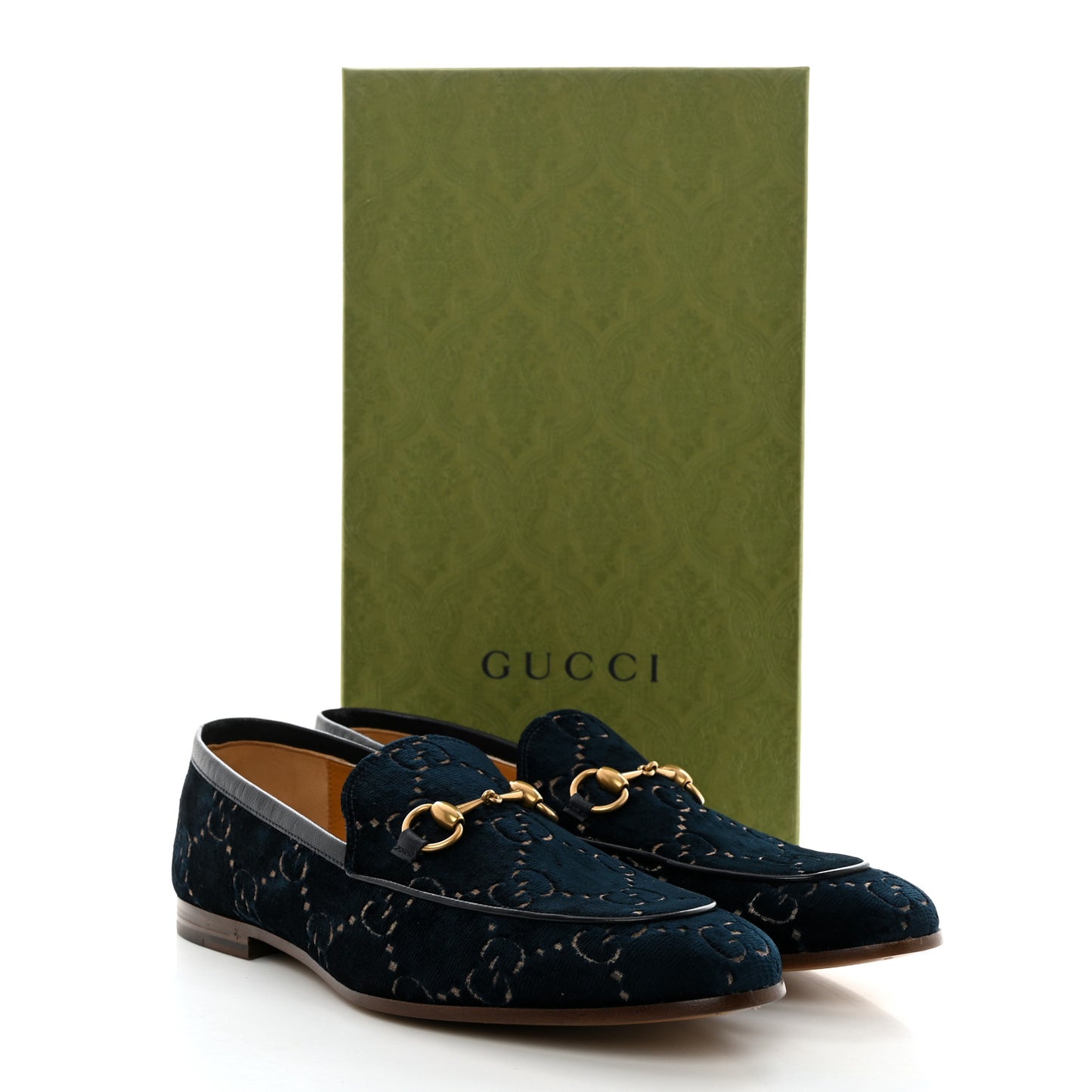 Velvet GG Monogram Horsebit Mens Jordaan Loafers 9.5 Blue Beige
