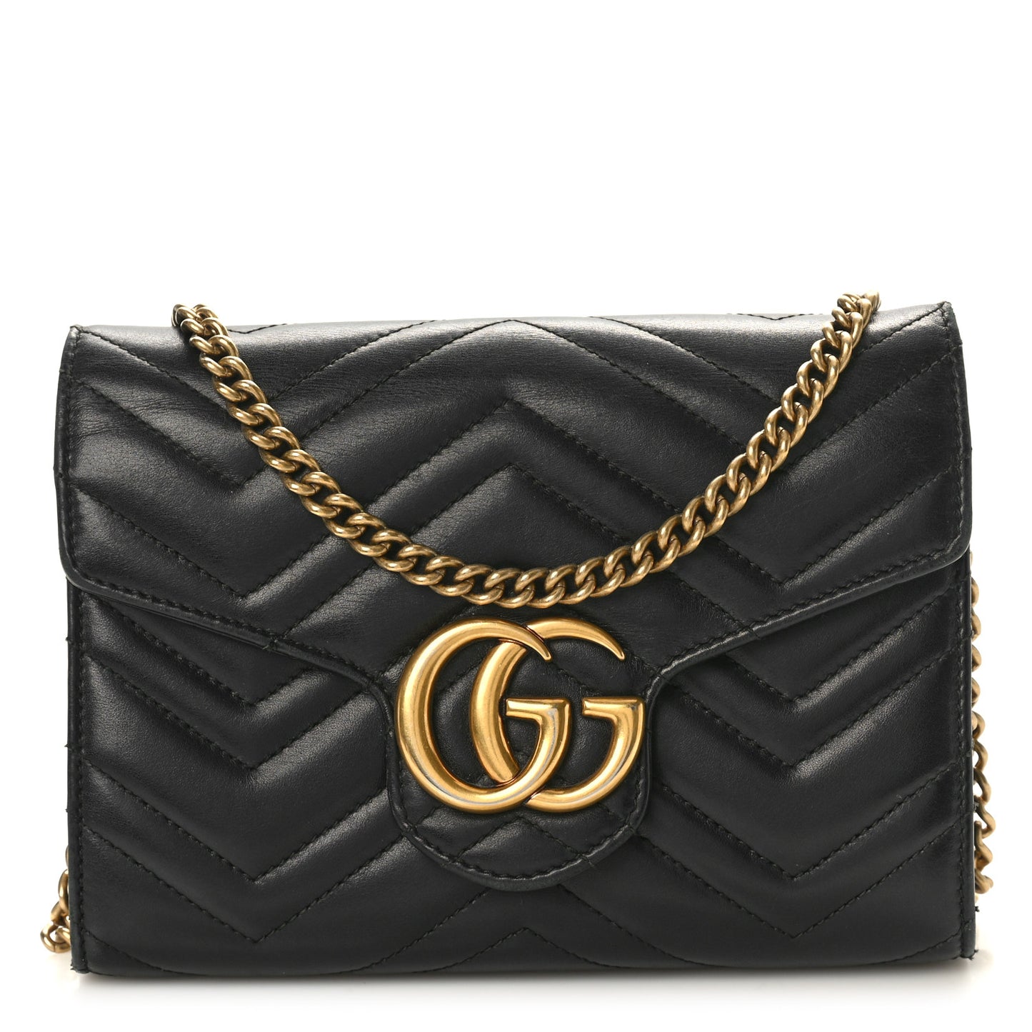 Calfskin Matelasse GG Marmont Chain Wallet Black