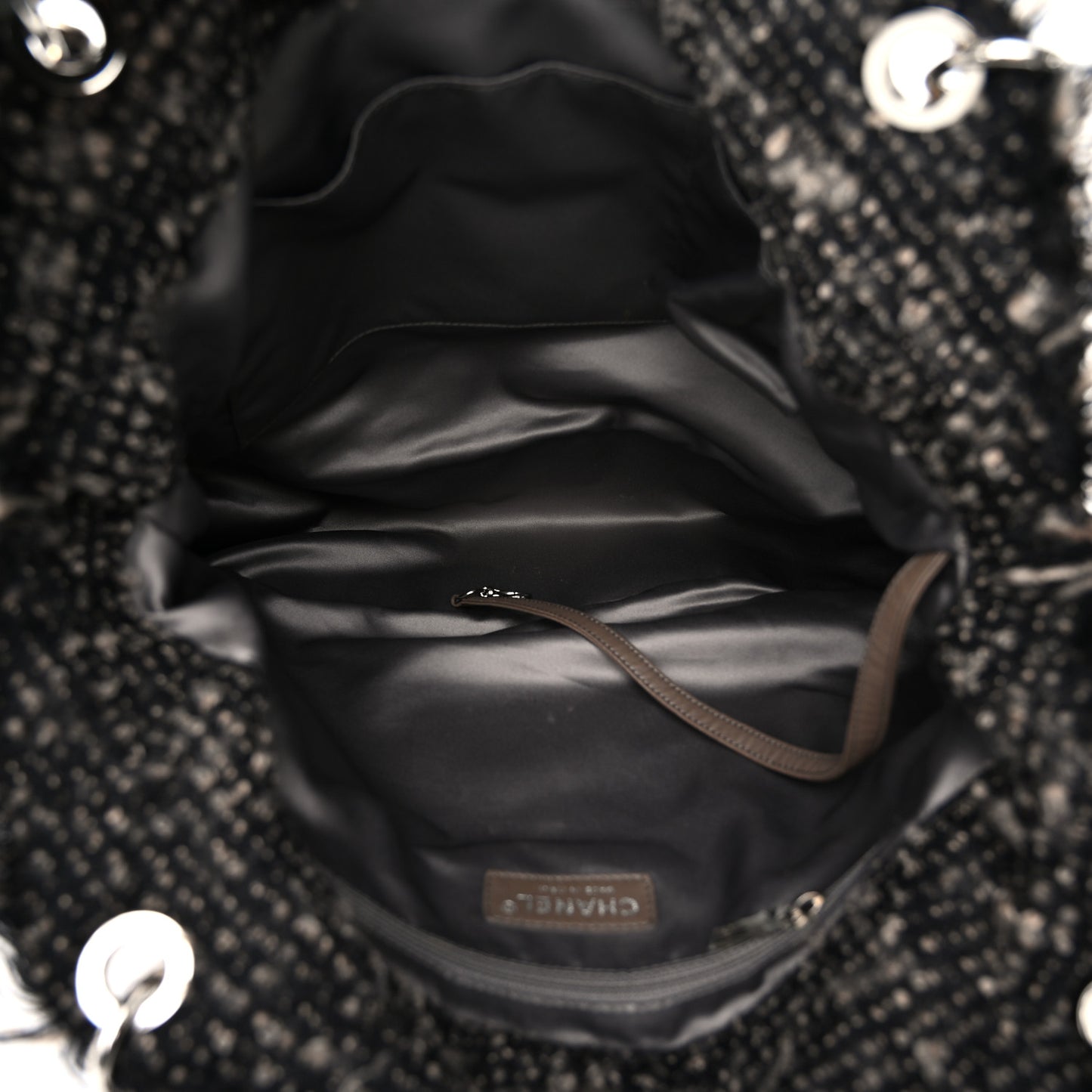 Tweed Lambskin Drawstring Tweedy Tote Brown