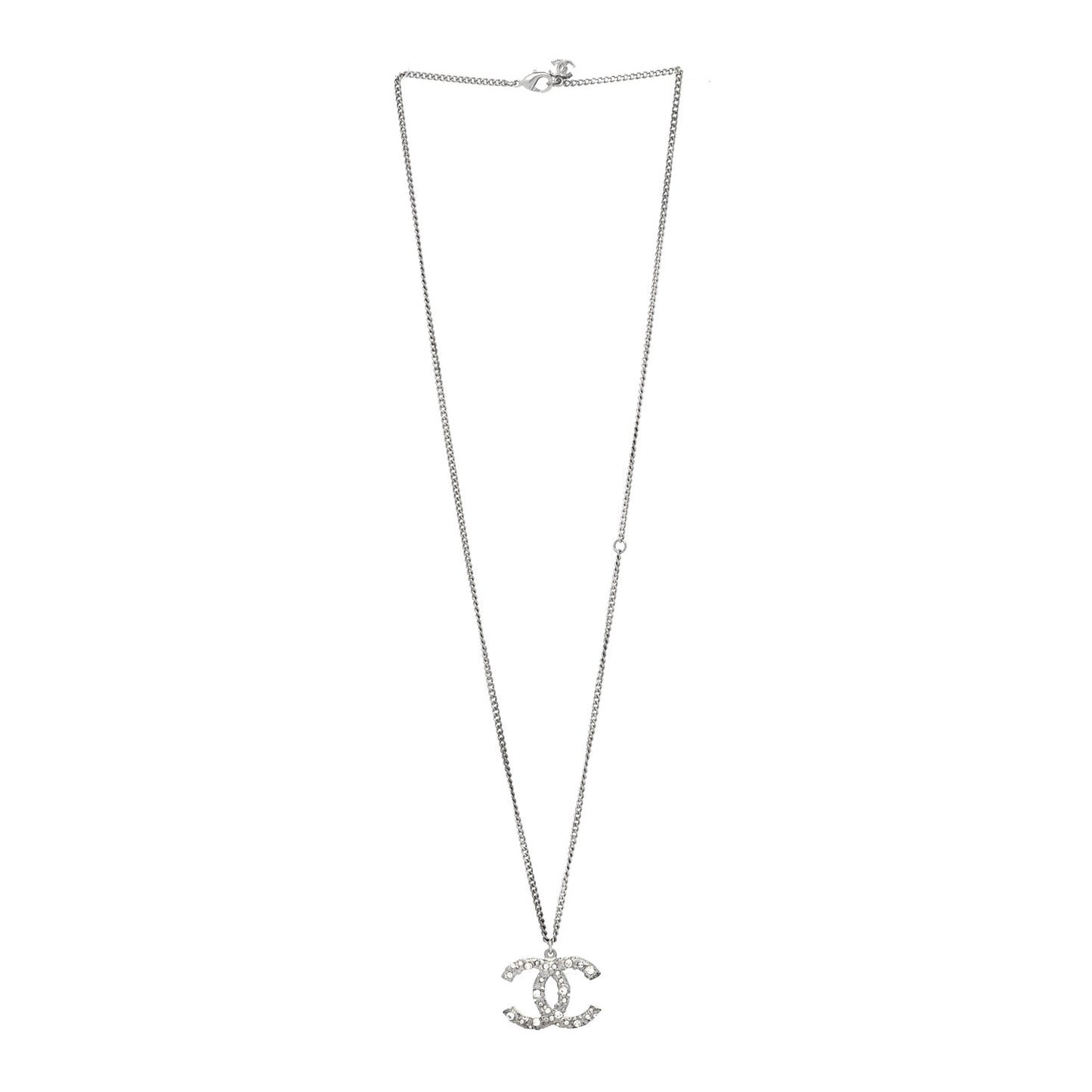 Crystal CC Pendant Necklace Silver