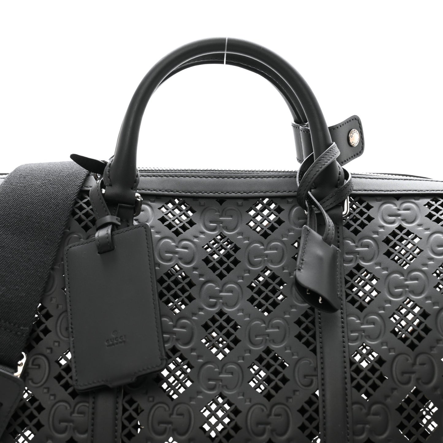 Calfskin GG Monogram Diamond Cut Duffle Bag Black