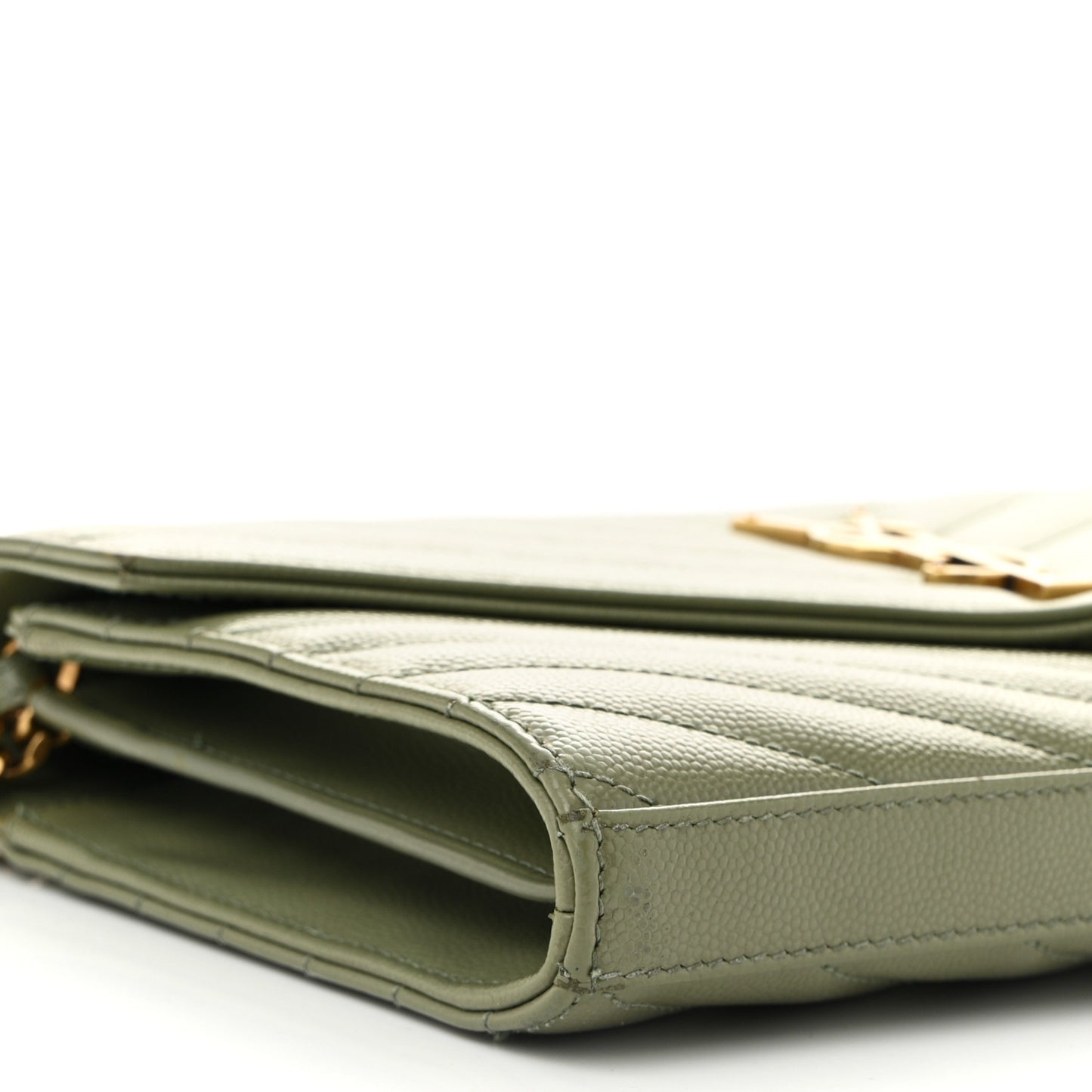 Grain De Poudre Matelasse Chevron Monogram Chain Wallet Pistachio