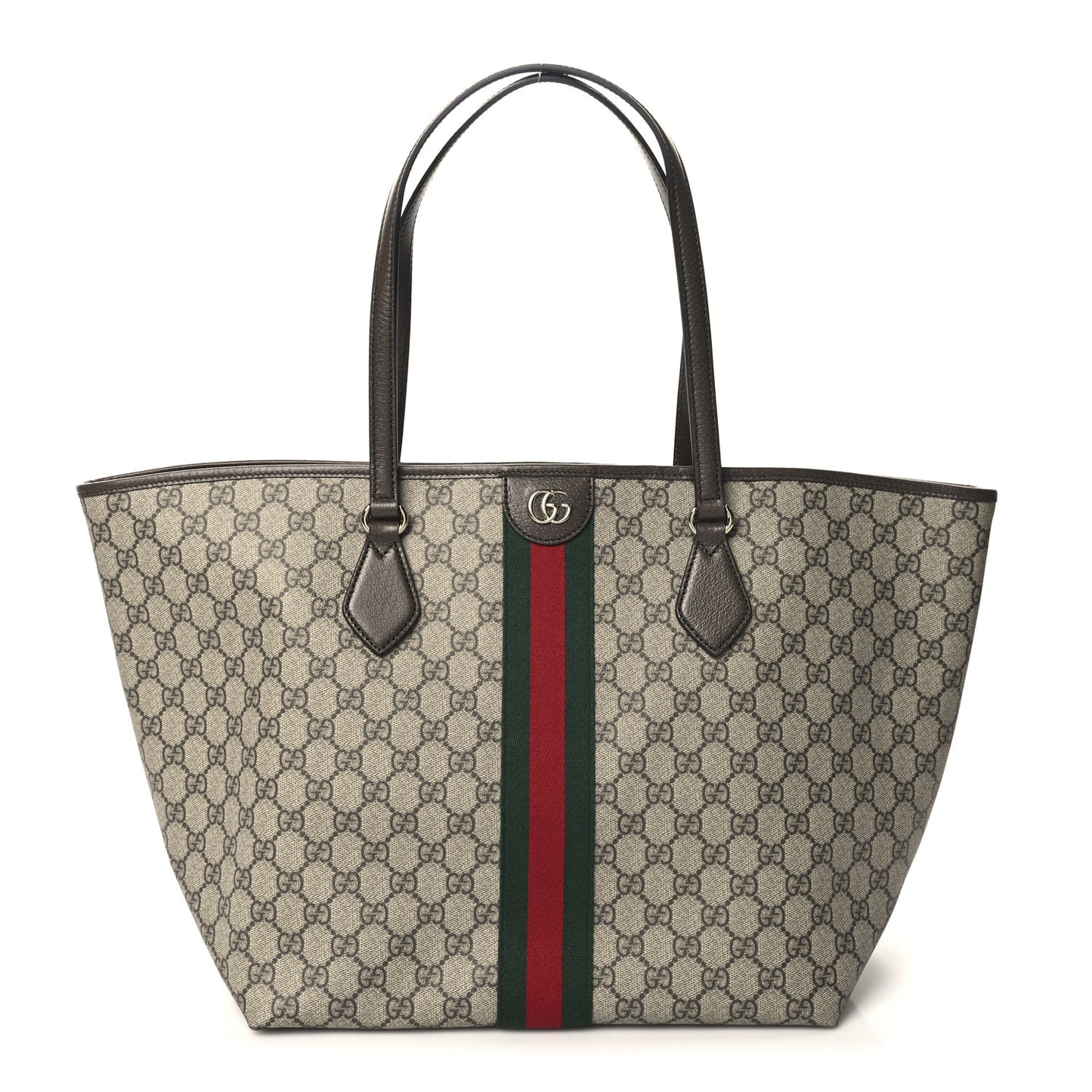 GG Supreme Monogram Calfskin Web Large Ophidia Tote Beige Dark Brown