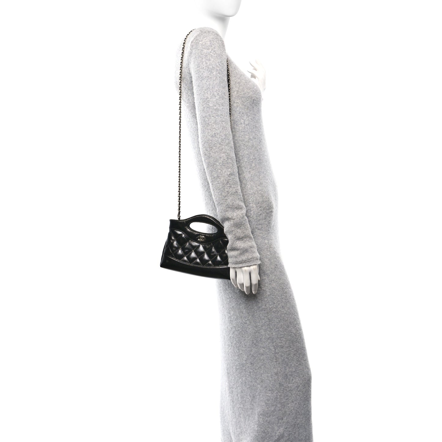 Shiny Crumpled Calfskin Quilted Nano 31 Shopping Bag Black