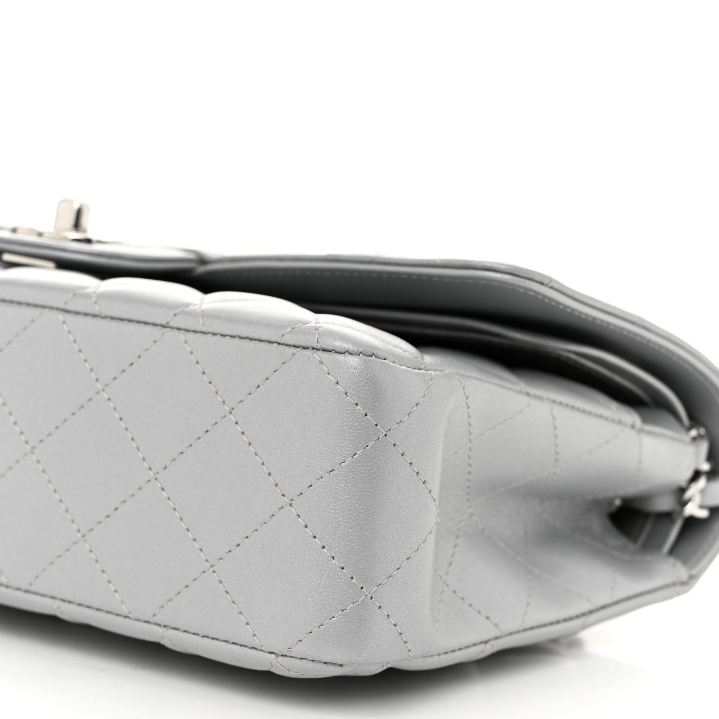 Iridescent Lambskin Quilted Medium Double Flap Grey