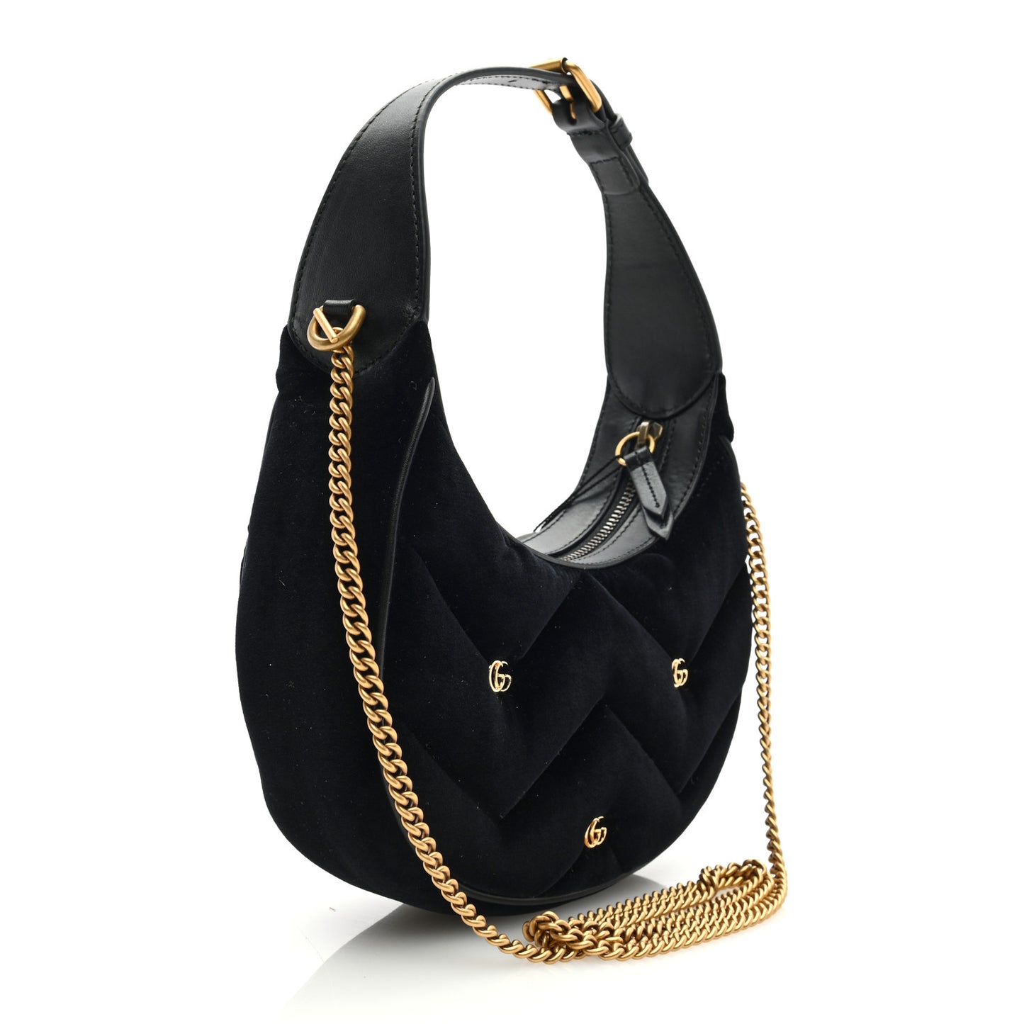 Velvet Matelasse Double G Studs Torchon GG Marmont Half Moon Hobo Black