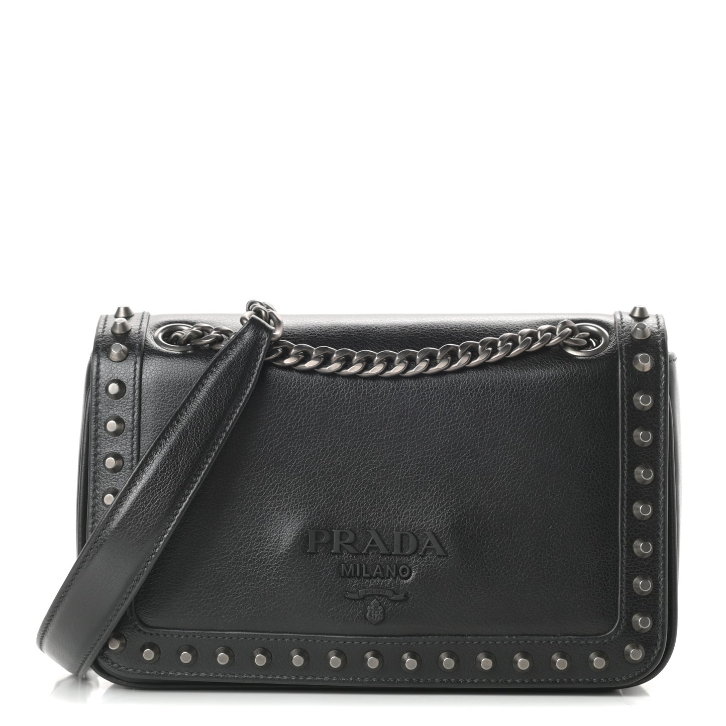 Glace Calfskin Studded Crossbody Black