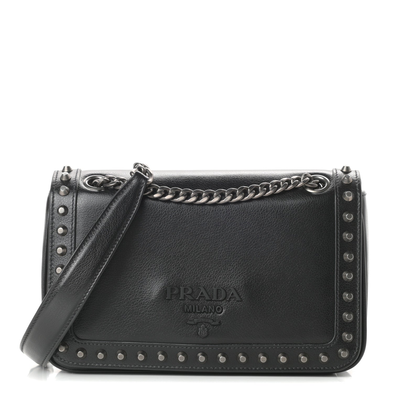 Prada Glace Calfskin Studded Crossbody Black 1 of 11