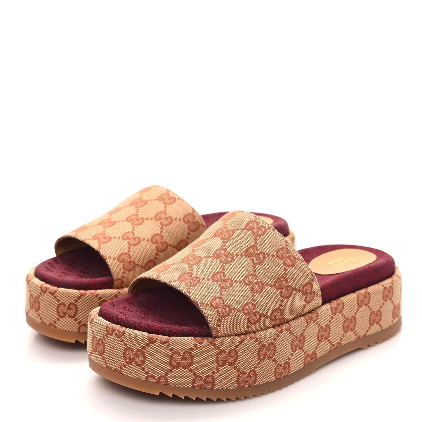 Canvas GG Monogram Angelina Platform Slide Sandals 38 Beige Ruggine