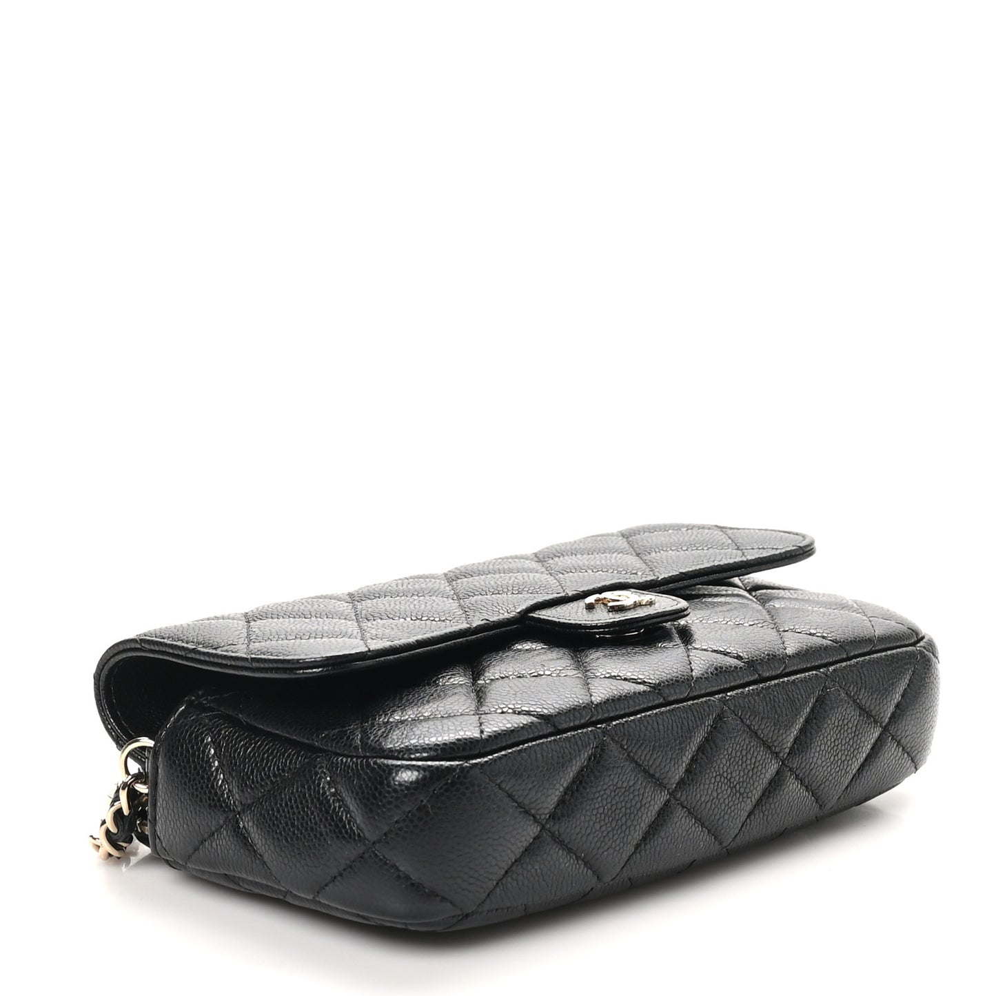 Caviar Quilted Flap Phone Holder With Chain Black