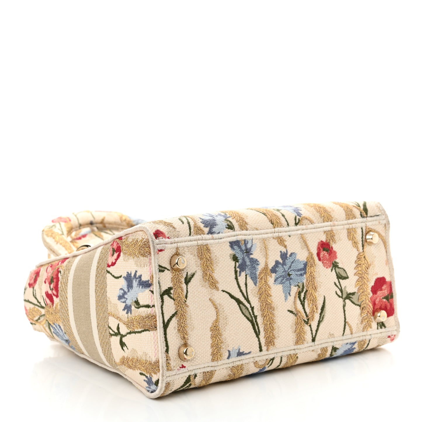 Canvas Embroidered Hibiscus Printed Medium Lady D-Lite Beige Multicolor