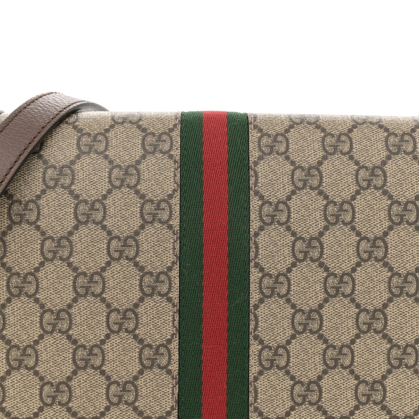 GG Supreme Monogram Web Small Ophidia Flap Messenger Bag Brown
