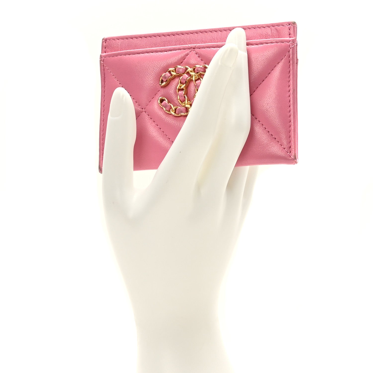 Chanel Lambskin Quilted Chanel 19 Card Holder Dark Pink 2 of 11