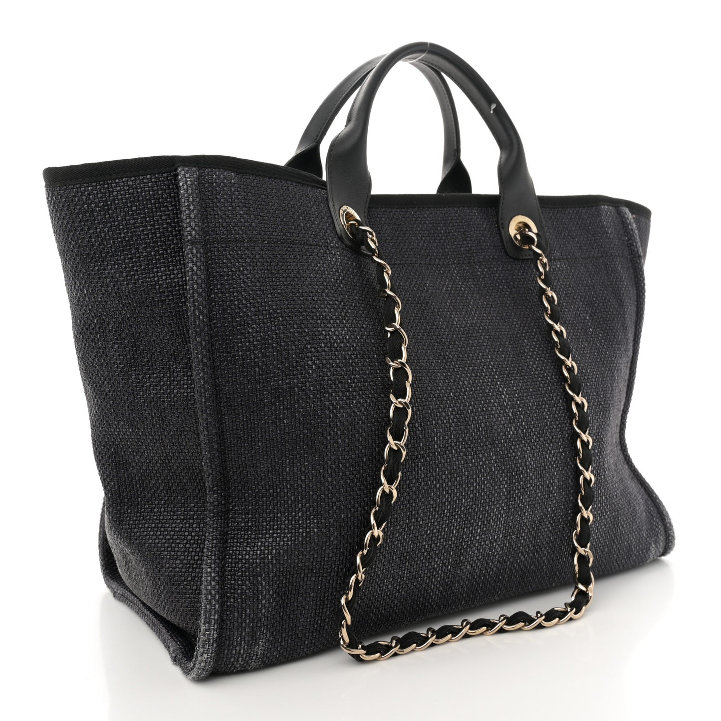 Woven Straw Raffia Medium Deauville Tote Black