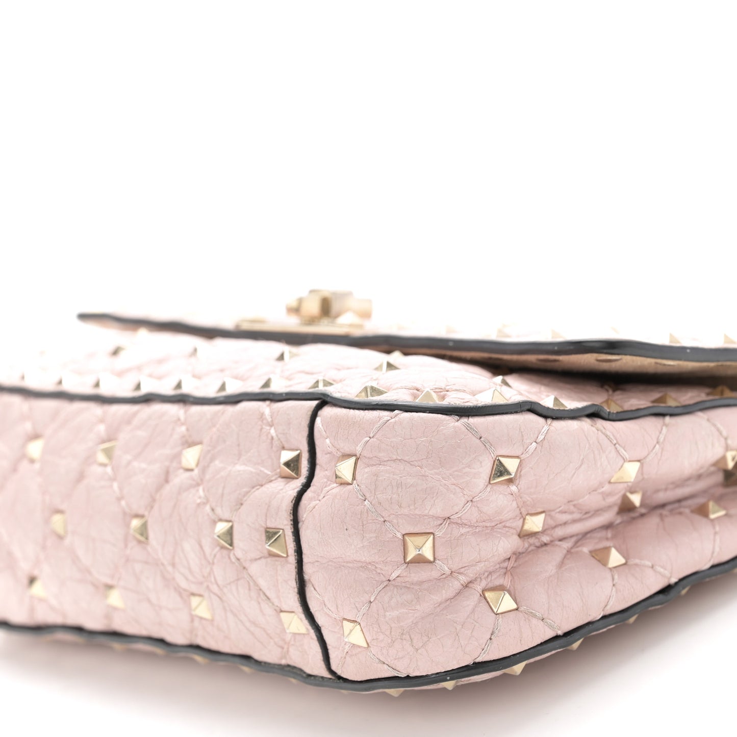 Craquele Nappa Small Rockstud Spike Shoulder Bag Water Rose