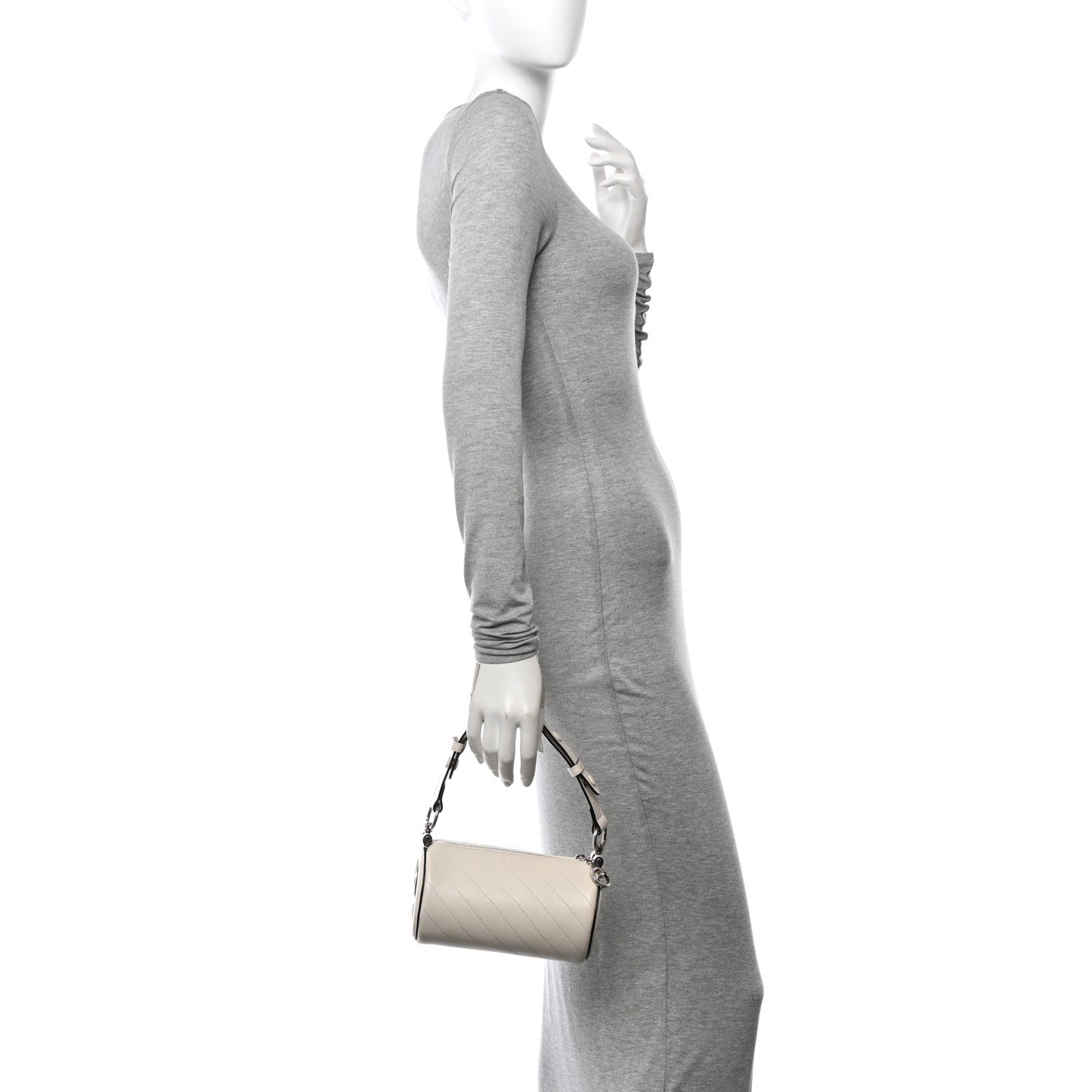 Sakai Be Green Calfskin Diagonal Stitched Mini Blondie Barrel Shoulder Bag Mystic White