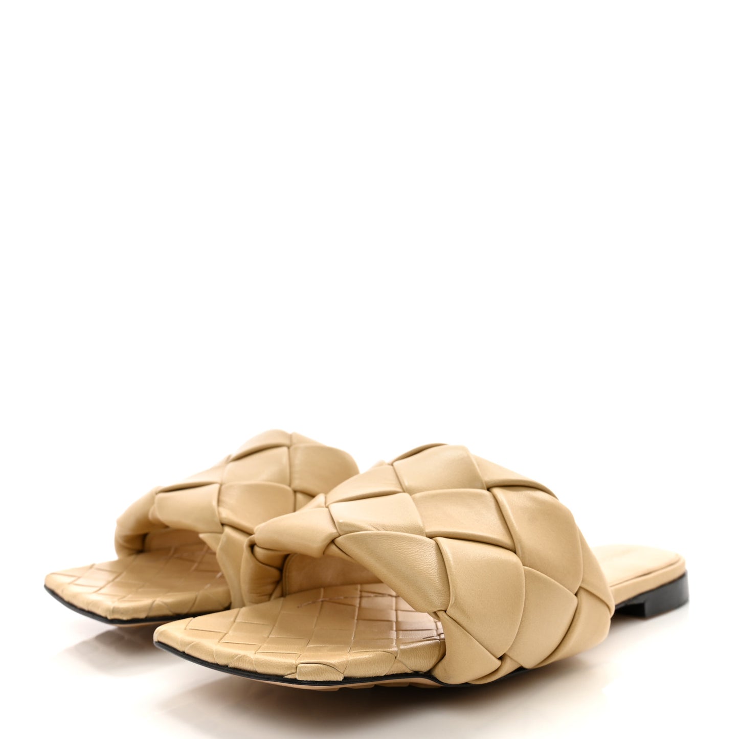 BOTTEGA VENETA Nappa Maxi Intrecciato Lido Flat Sandals 37.5 Cane Sugar