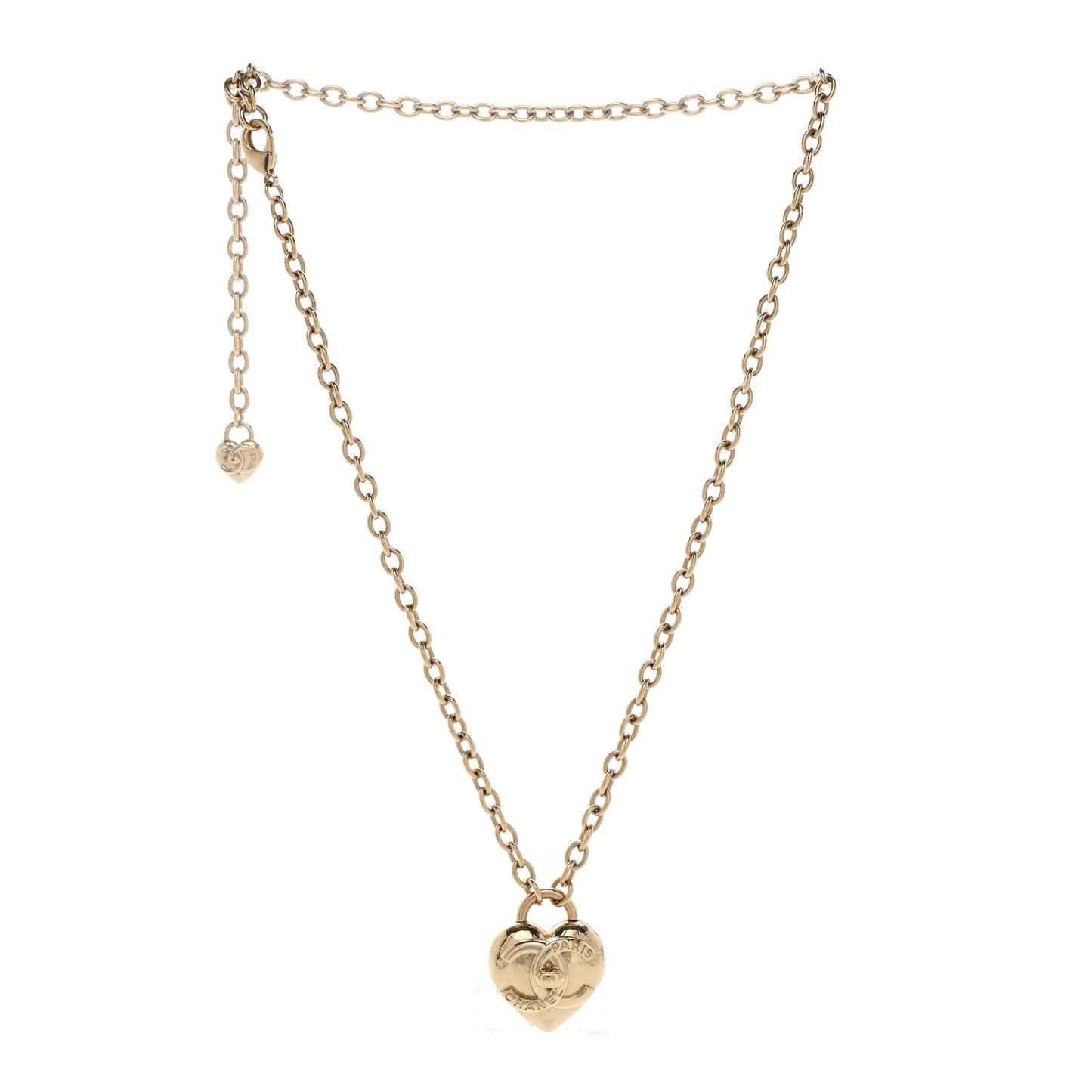 Metal CC Heart Turnlock Necklace Gold