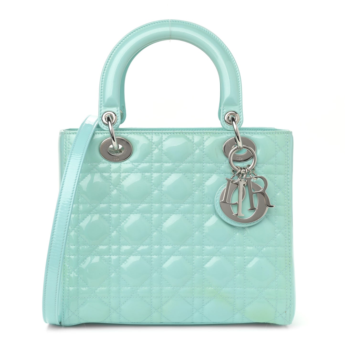 Patent Cannage Medium Lady Dior Light Blue