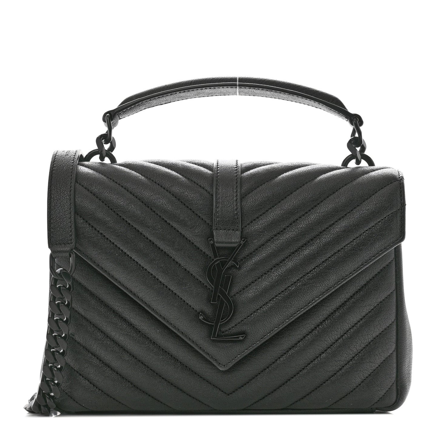 Sheepskin Matelasse Chevron Monogram Monochrome Medium College Bag Black
