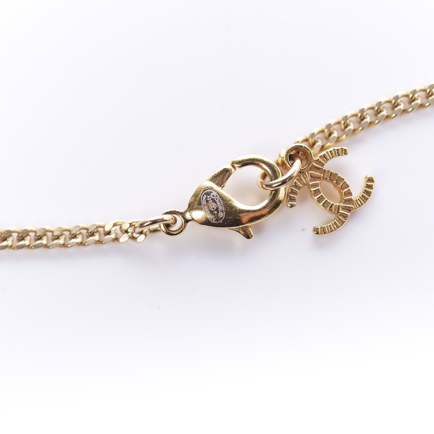Pearl Crystal CC Drop Necklace Gold