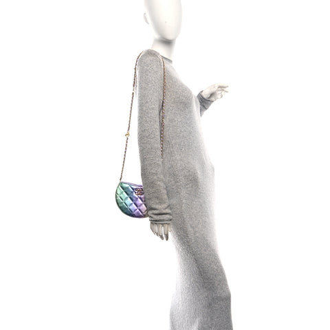 Gradient Metallic Lambskin Quilted Hobo Bag Pink Purple Green