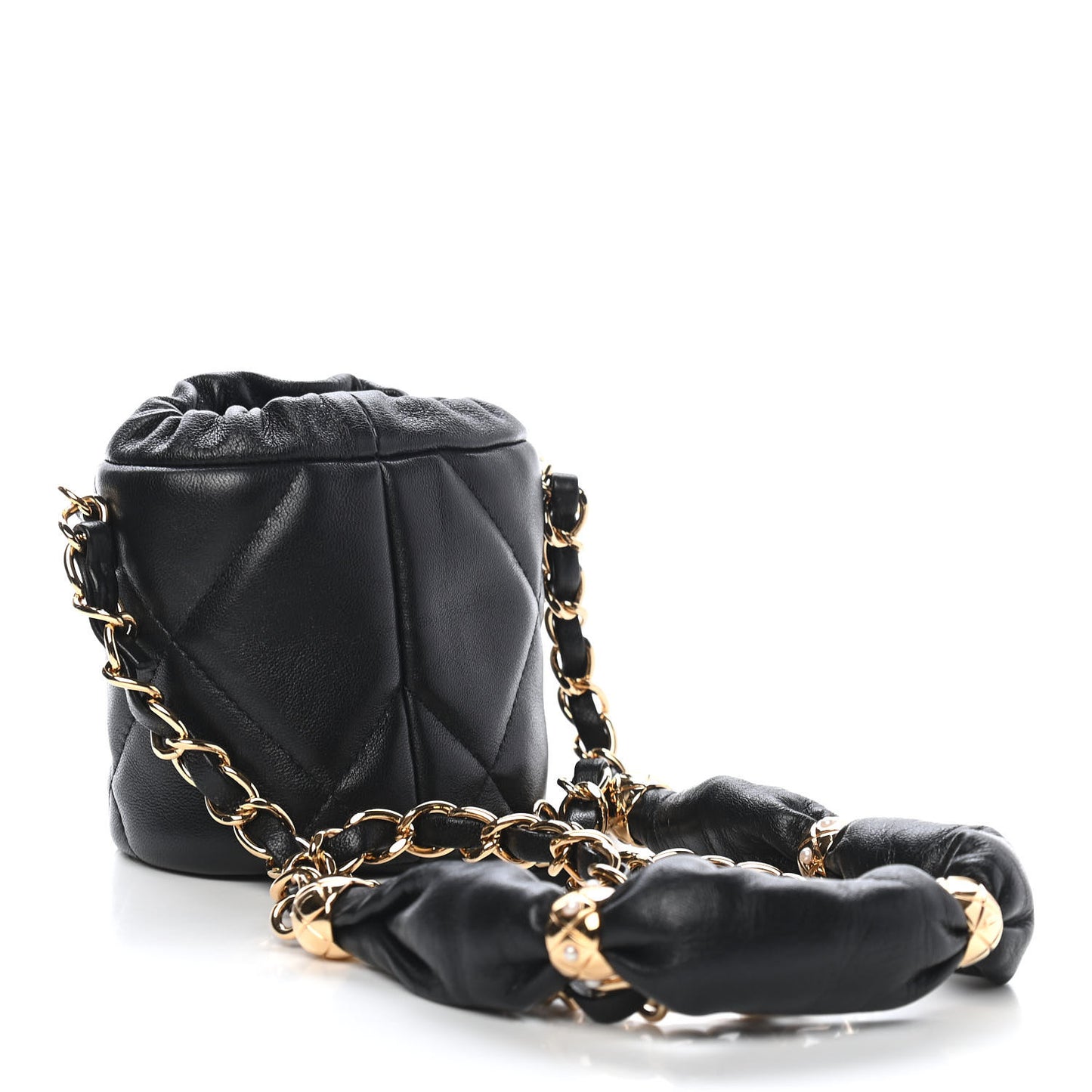 Calfskin Pillow Crush Clutch With Chain Black