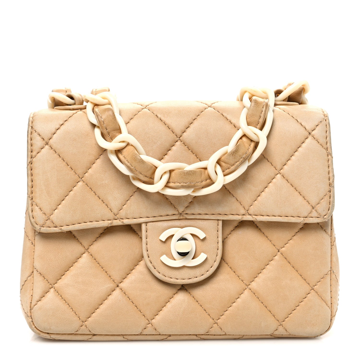 Chanel Lambskin Quilted Bekko Resin Mini Square Flap Beige 1793314