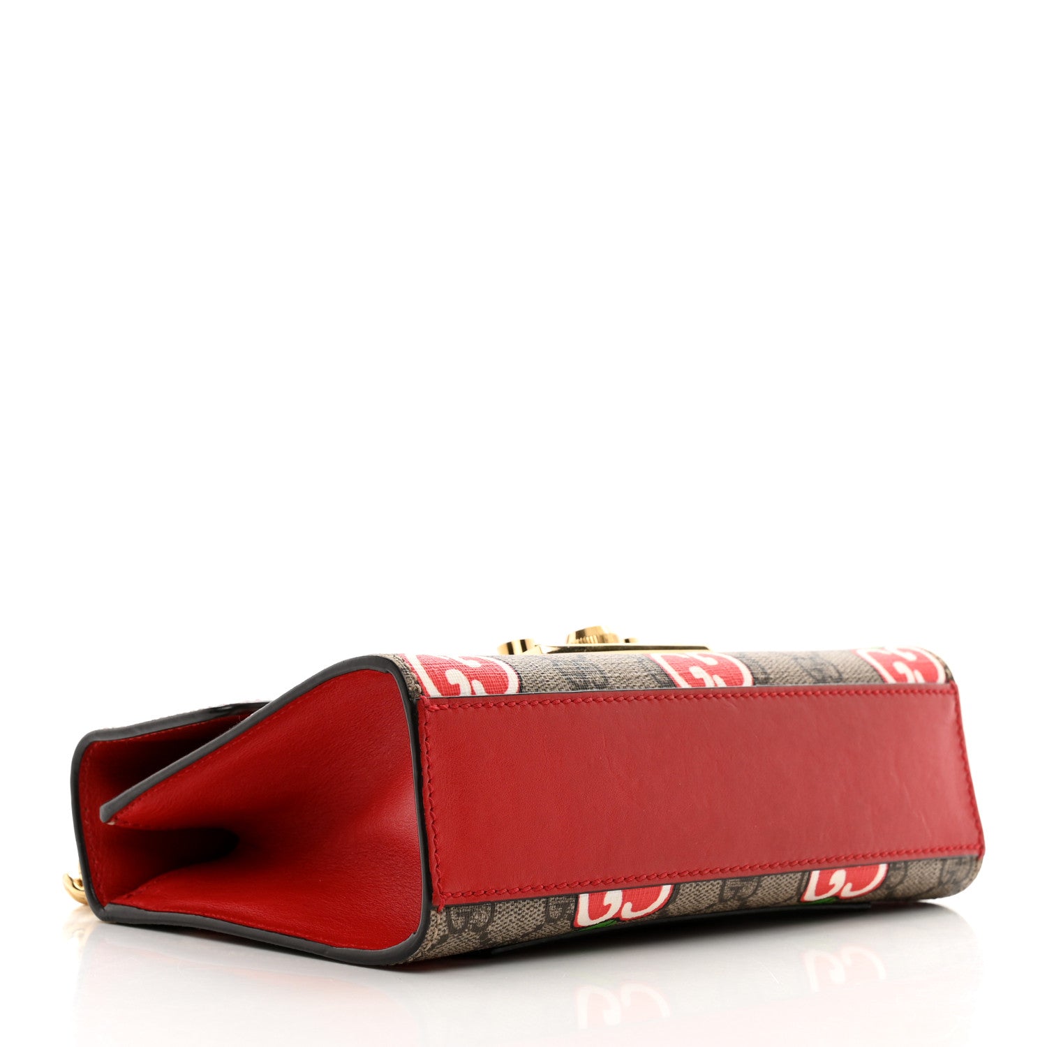 Gucci GG Supreme Monogram Apple Small Padlock Shoulder Bag Beige Multicolor Lobster Red 4 of 13