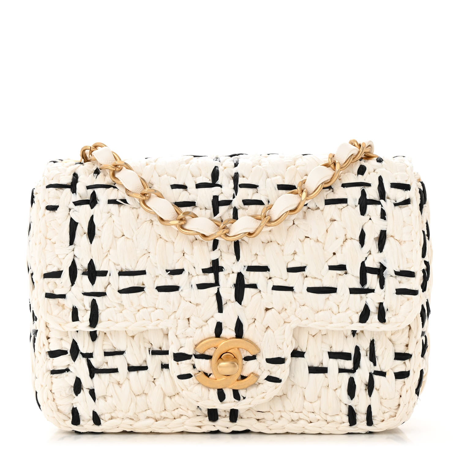Chanel Raffia Effect Tweedy Mini Flap Bag White Black 1 of 11