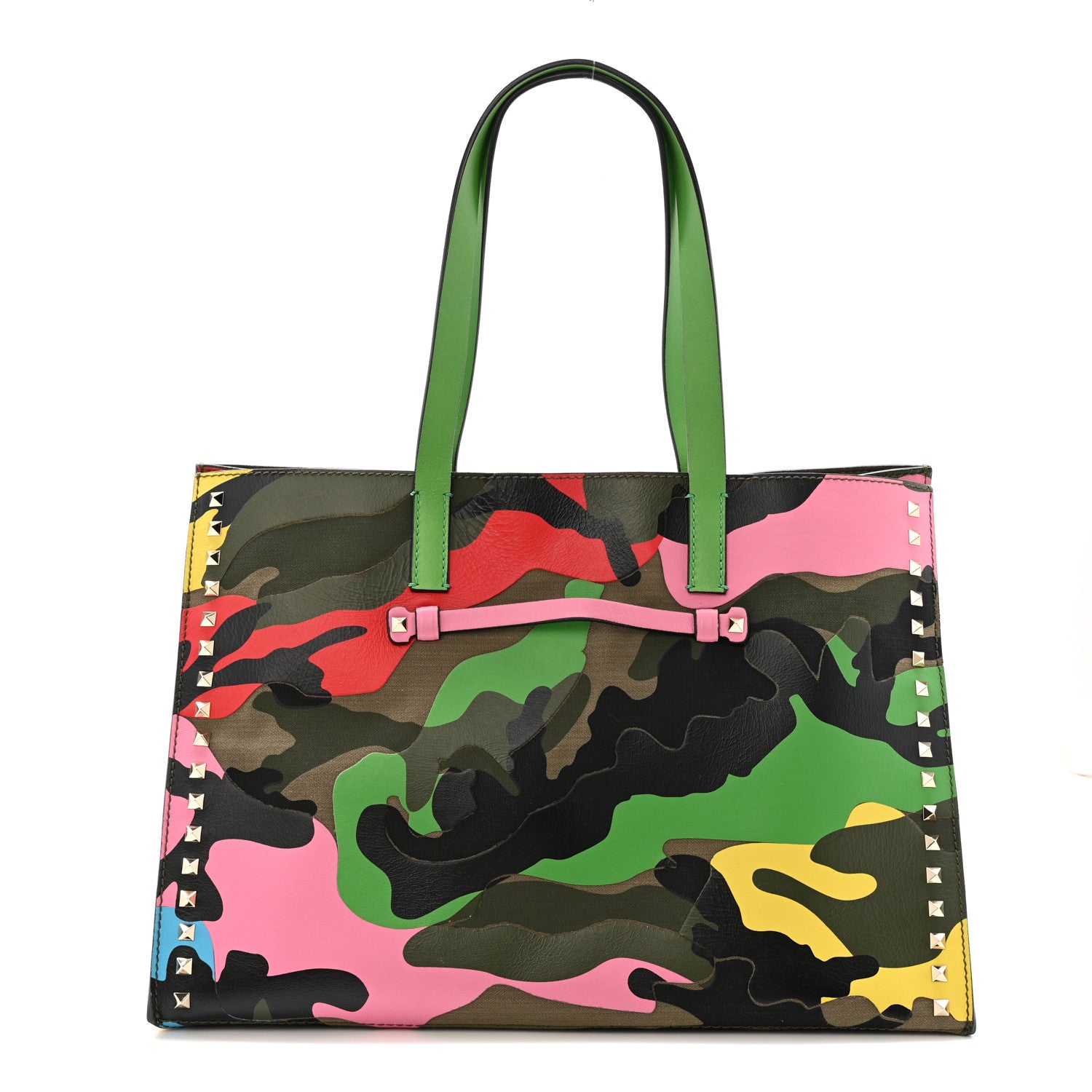 VALENTINO カモ迷彩　トートバッグ Valentino Garavani Nappa Canvas Camouflage Rockstud Soft Tote