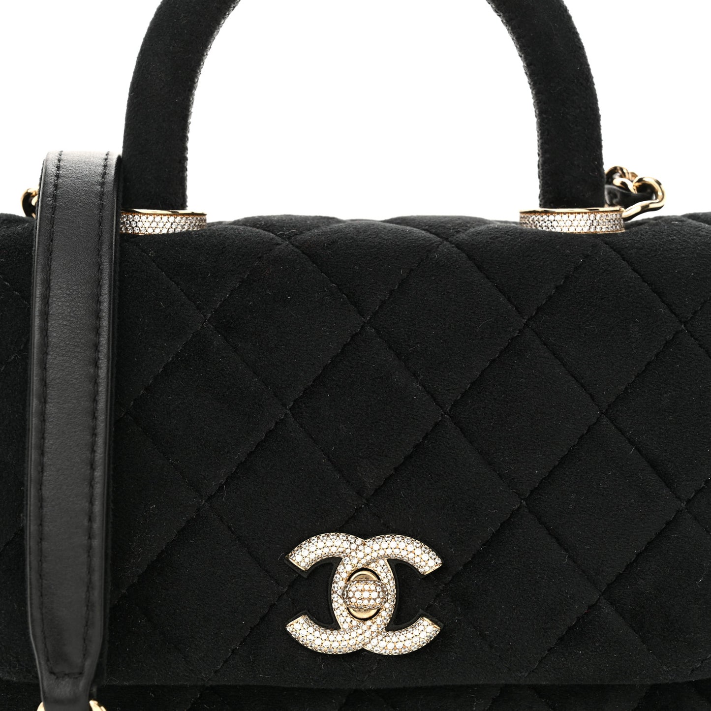 Velvet Crystal Quilted Extra Mini Coco Handle Flap Black