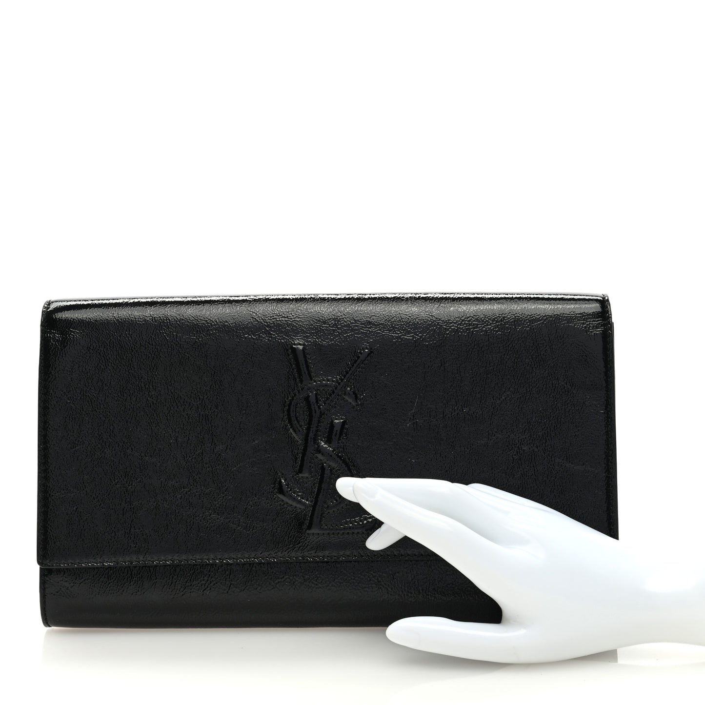 Textured Patent Monogram Large Belle De Jour Clutch Black