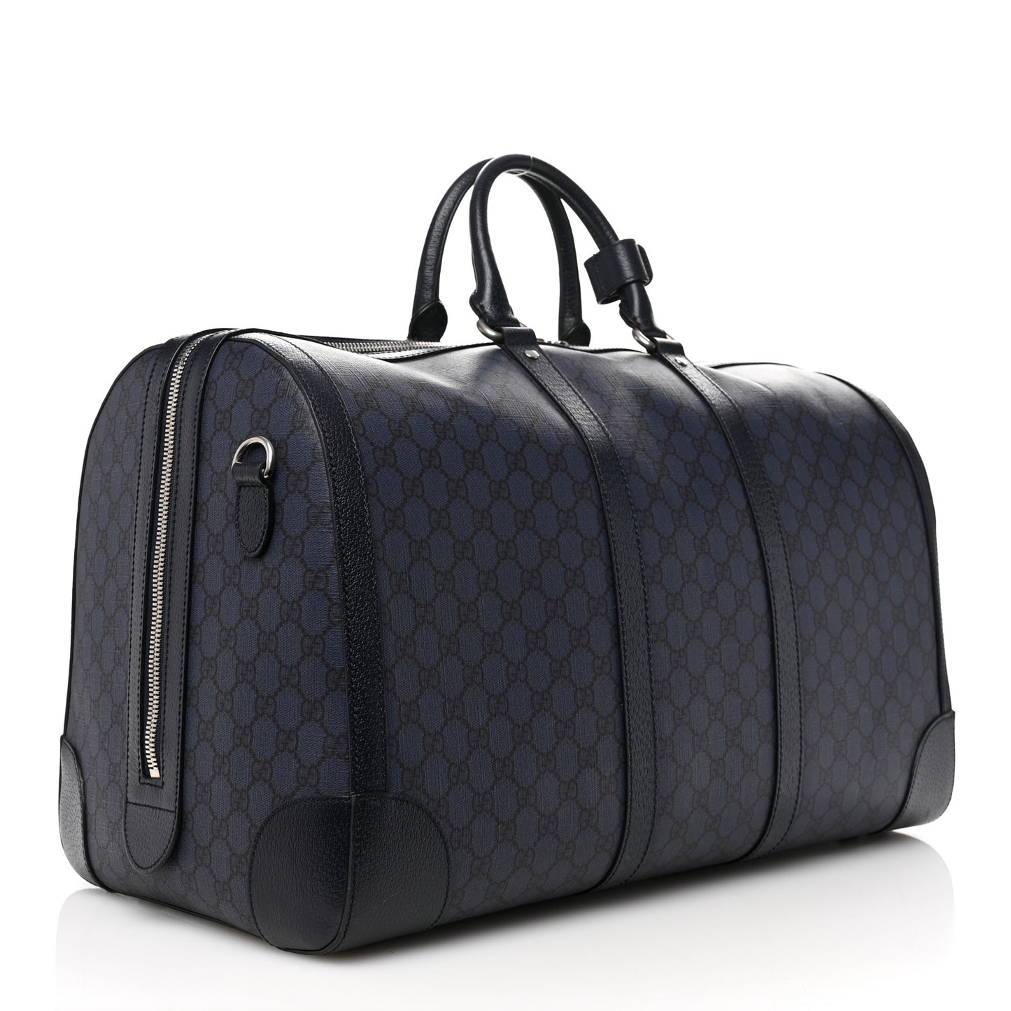 GG Supreme Monogram Textured Dollar Calfskin Large Savoy Duffle Bag Grey Black Blue