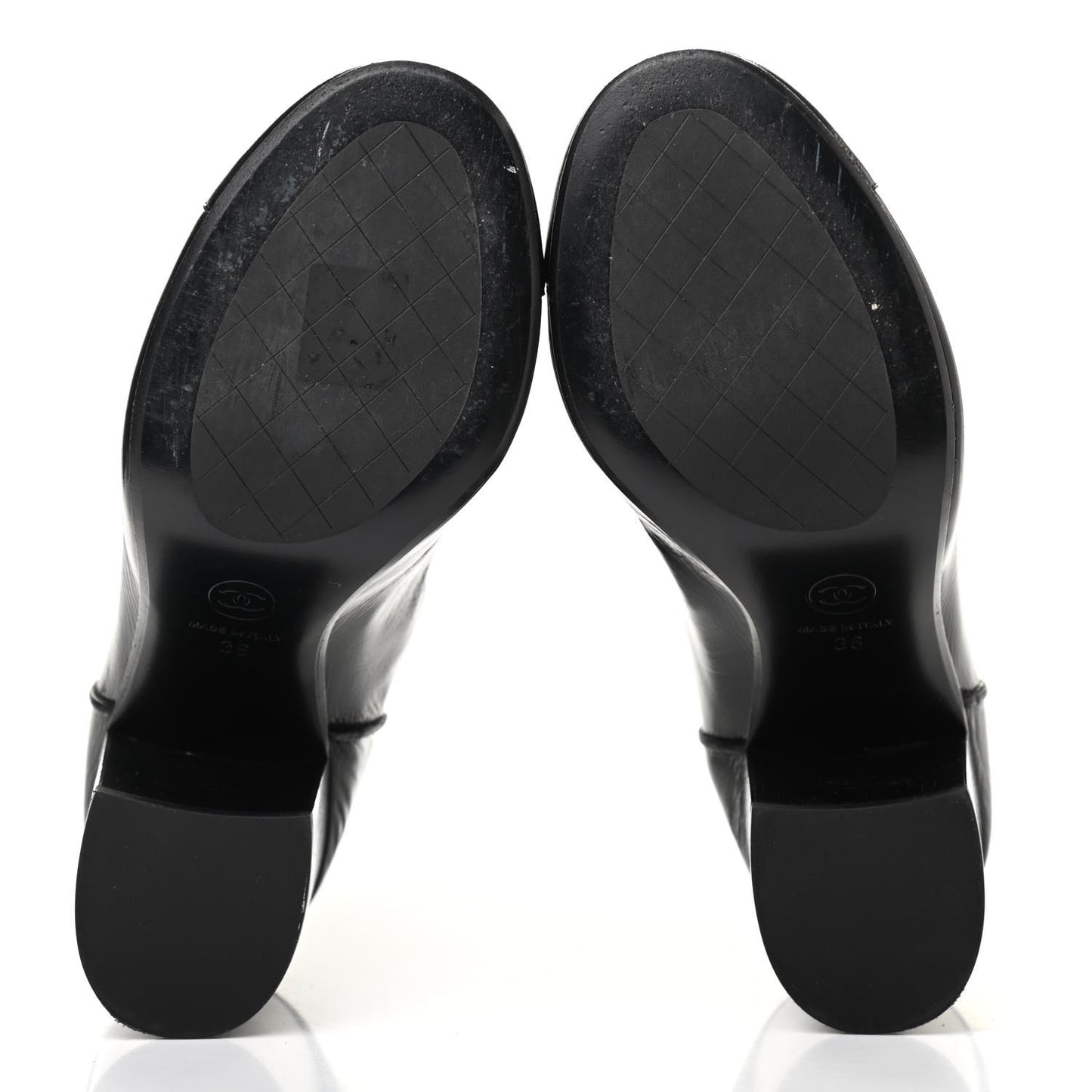 Shiny Crumpled Calfskin CC Cap Toe Short Boots 36 Black