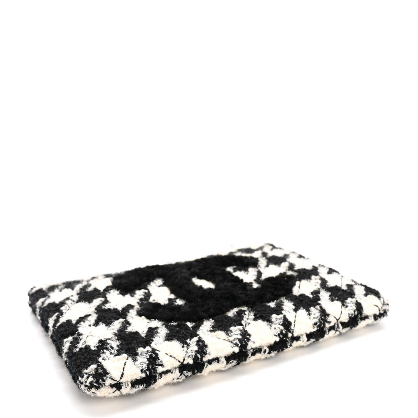 Tweed Shearling Quilted Chanel Cosmetic Pouch White Black
