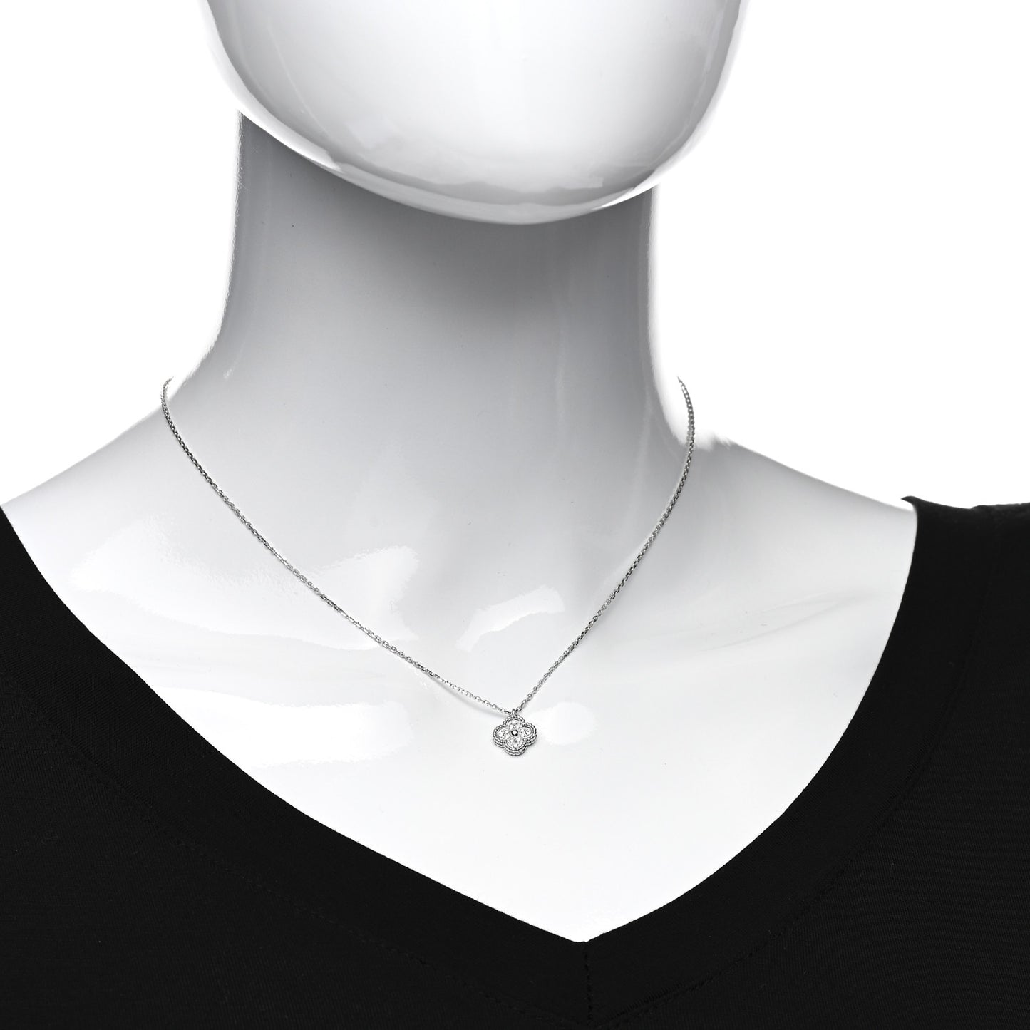 18K White Gold Diamond Sweet Alhambra Pendant Necklace